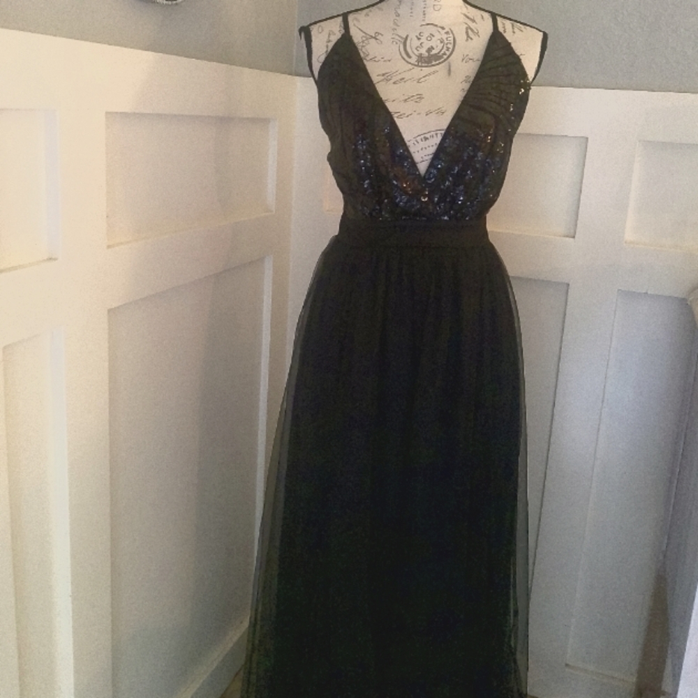Luxedo Sweep Of Romance Black Sequin Maxi Dress Size L